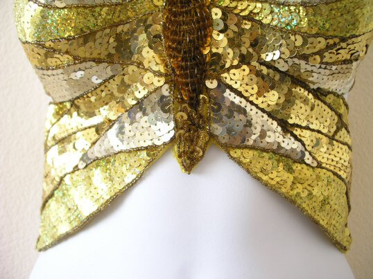 Gold & Silver Clubbing Bellydance Embroidered Sequins Butterfly Bra Top One Size