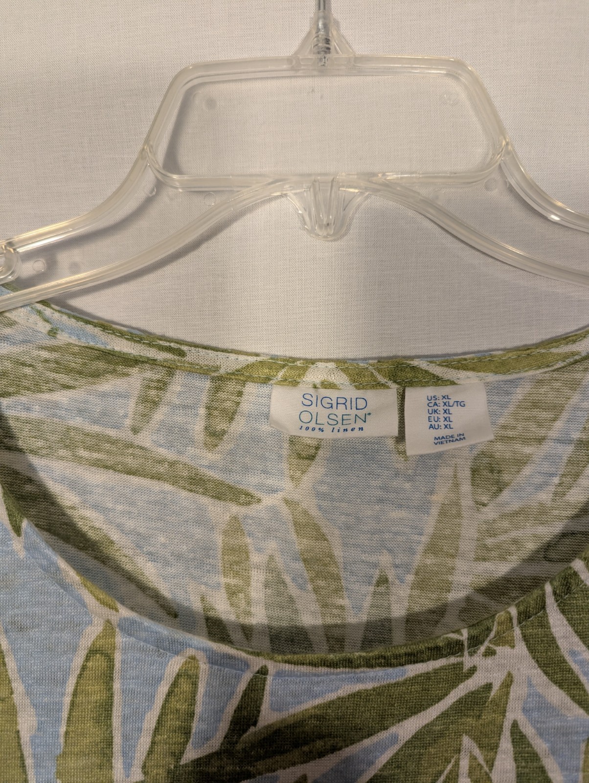 Sigrid Olsen W Top Linen XL Blue Green Print Tropical Beach Cruise Vacation