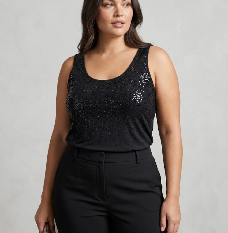 NWT Maurices Size XL Black Sequin Tank Top Stretch Glam Sparkle Party Whinsigoth