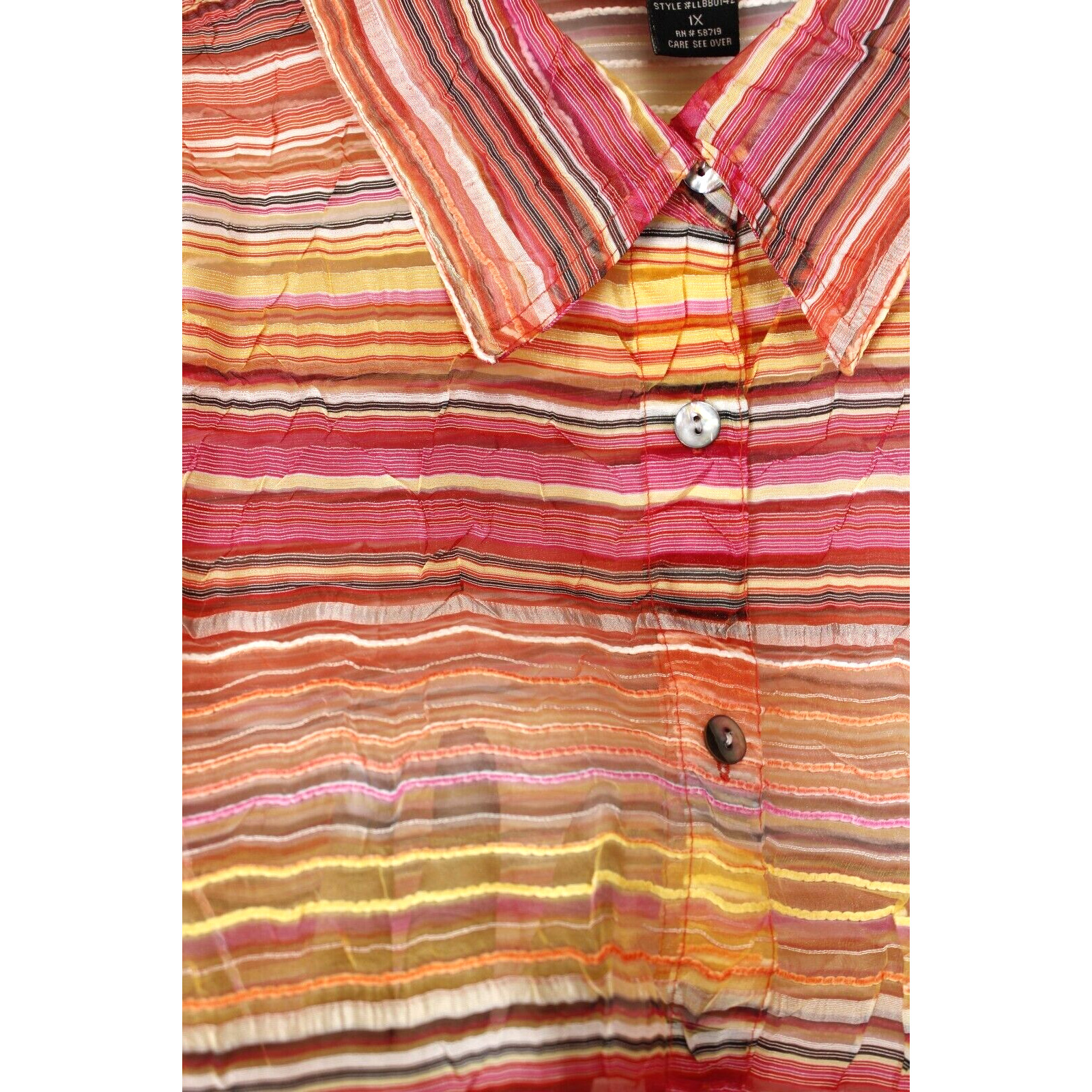 Artsy Colorful Stripe Sheer Blouse Button Front Women 1X Office Coastal Layering