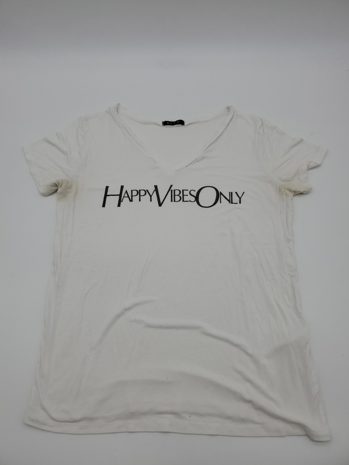 BLVD Women’s Shirt Small White Happy Vibes Only Spell Out…#14598