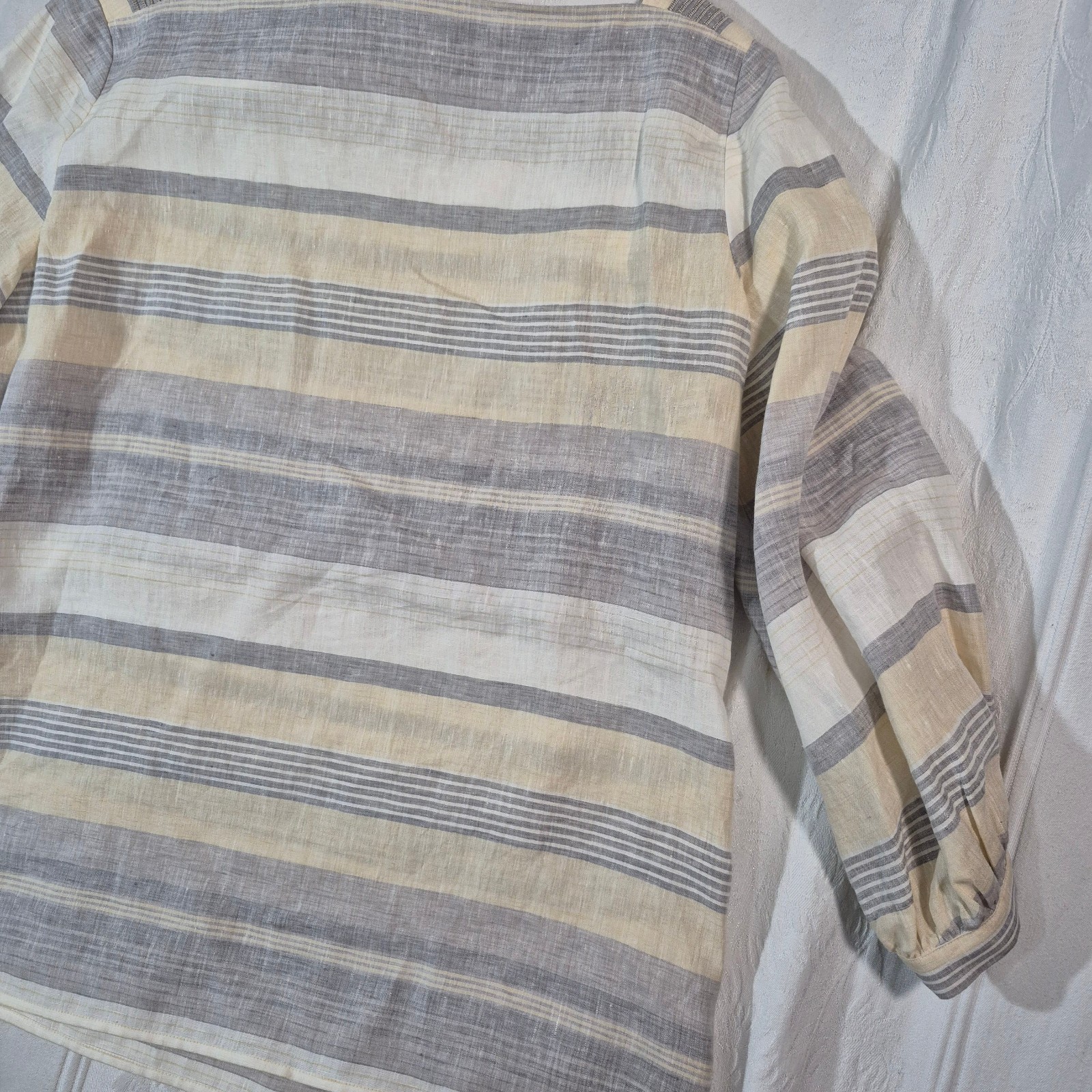 Lafayette 148 New York Harper Linen Striped Top with Metallic Accent MEDIUM