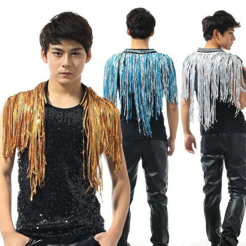 Men Women Sequin Tassel Vest Waistcoat Tank Top Coat Dance Costume Clubwear Chic