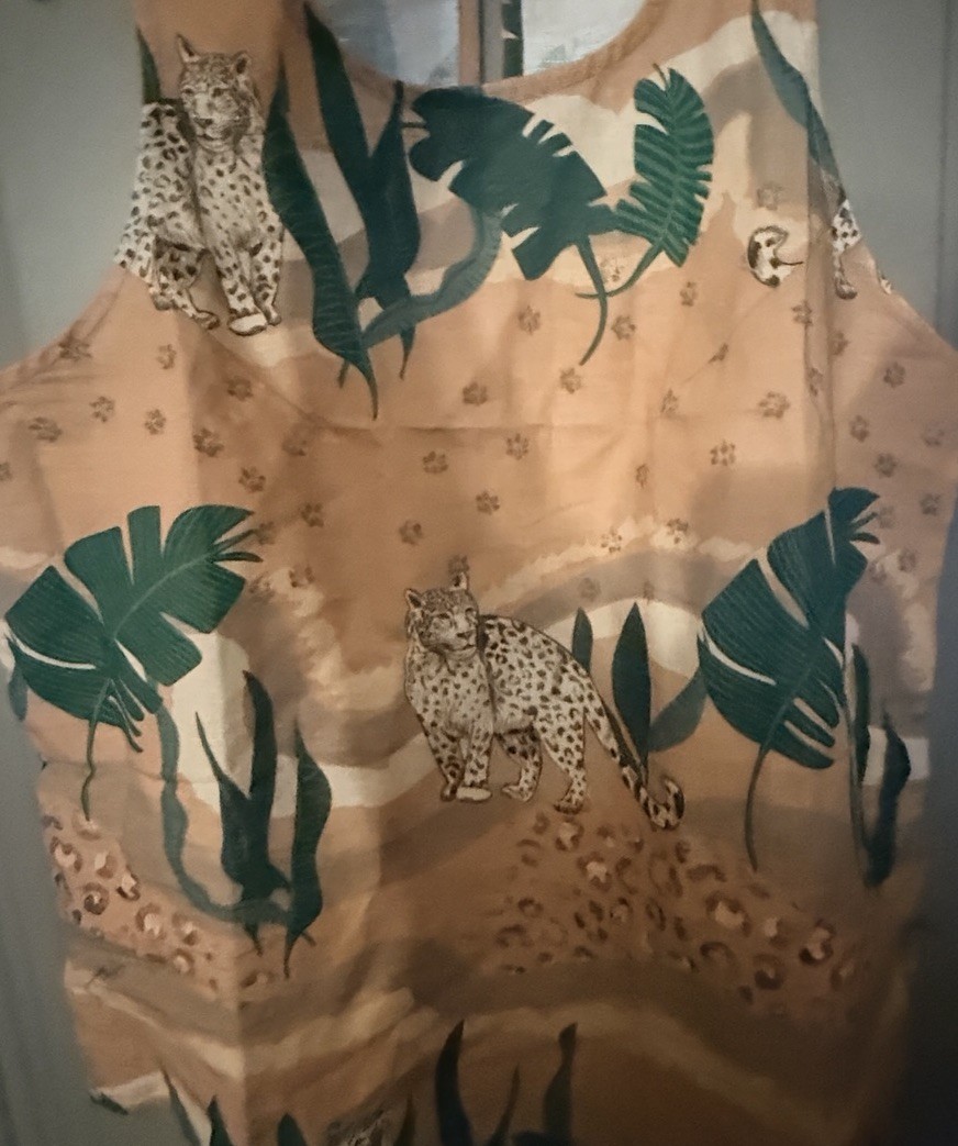 NWT Las Surenas Linen Blend Tank Jungle Leopard Palm Leaves Paw Prints Size L