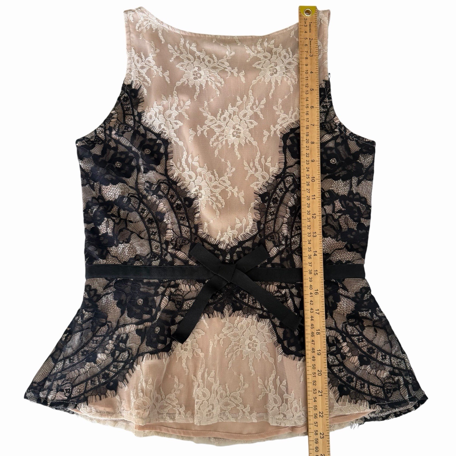 Ann Taylor LOFT Lace Peplum Top Sz 2 Coquette Romantic Goth Femme Nude Black EUC