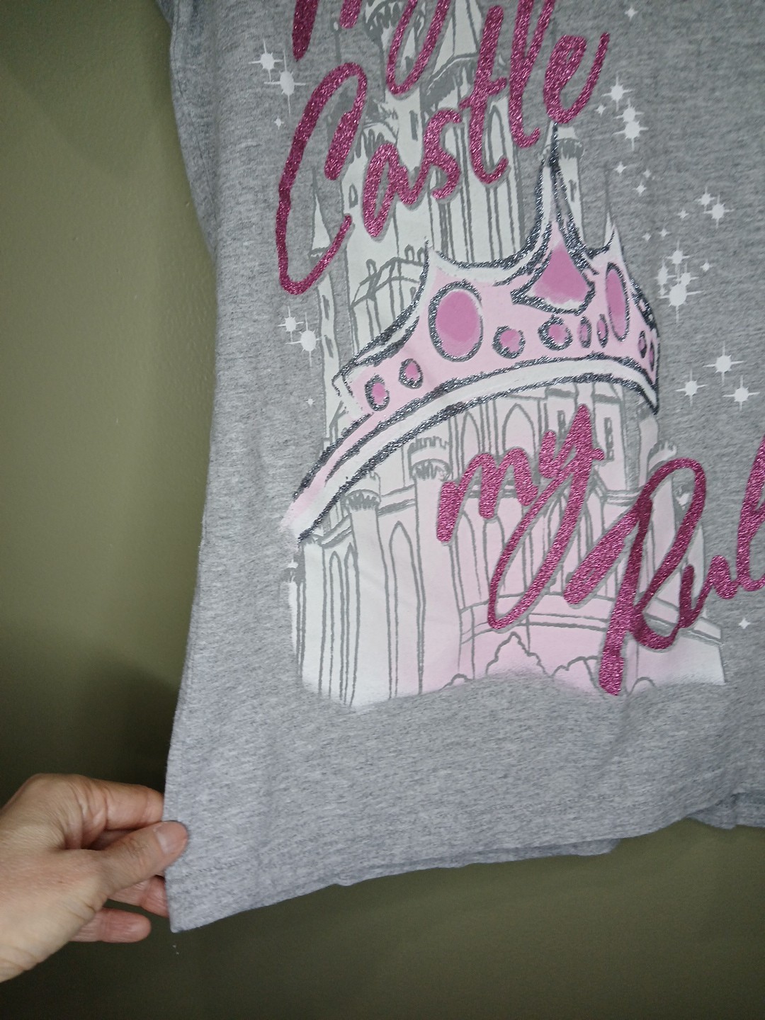 Disney Store Women’s Small Gray V Neck MY Castle MY Rules Glitter T-shirt WDW