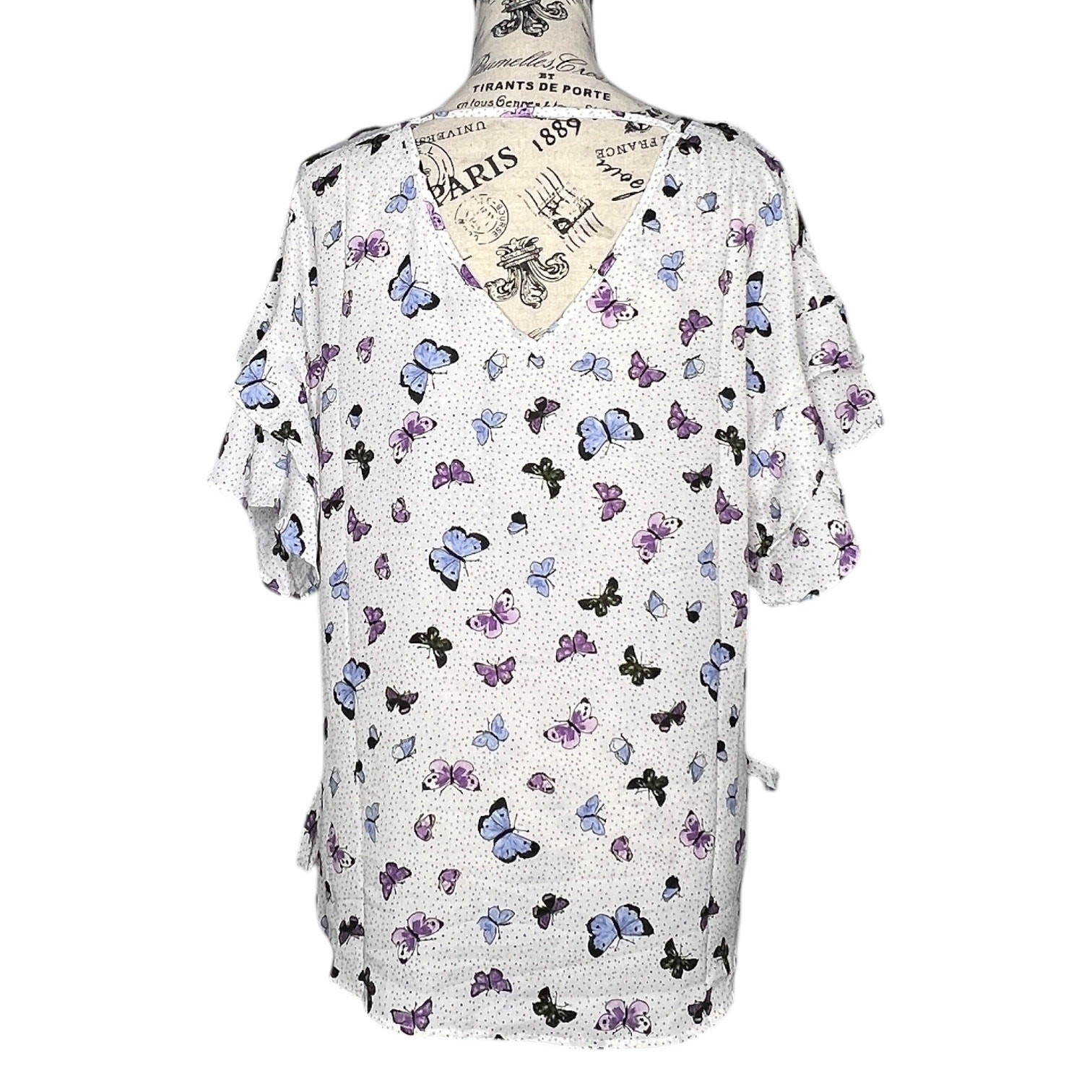 Como Black (M) Ruffle Hem Tie Side Open Upper Back Butterfly Top Blouse