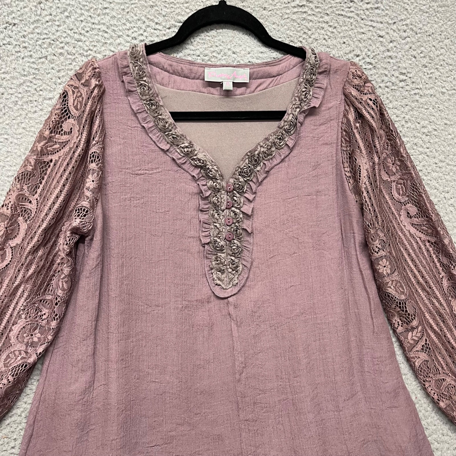 Pretty Angel Top Womens S Purple Linen Lagenlook Floral Lace Whimygoth Fairy