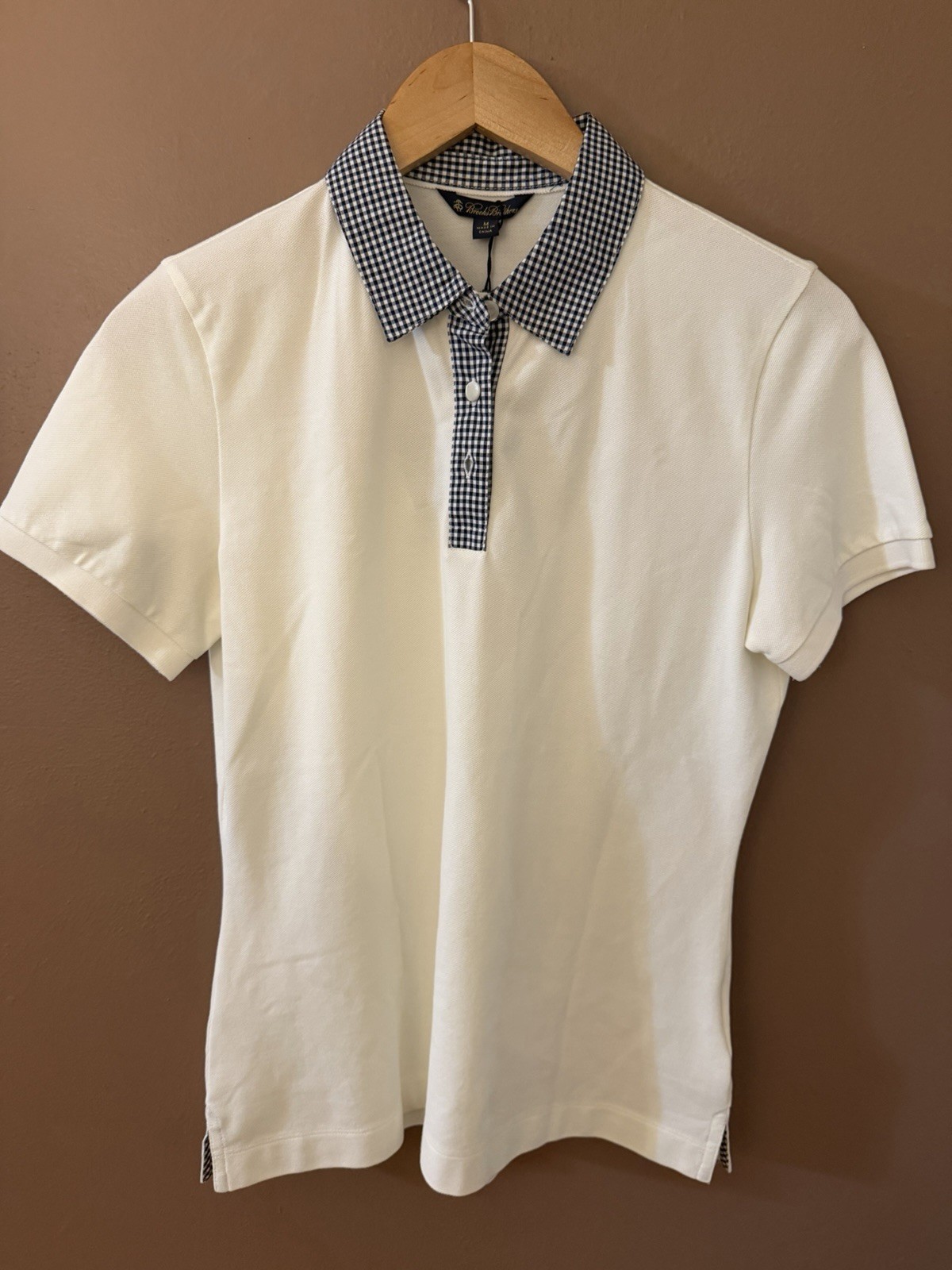 Brooks Brothers Golden Fleece performance polo women Gingham Short Sleeve M NWT