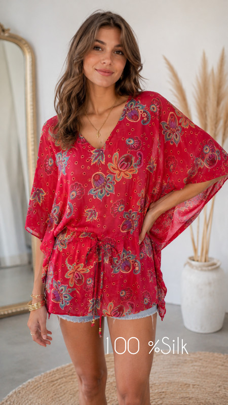 Butterfly by Matthew Williamson Kaftan Tunic 100% Silk Paisley Floral Boho M