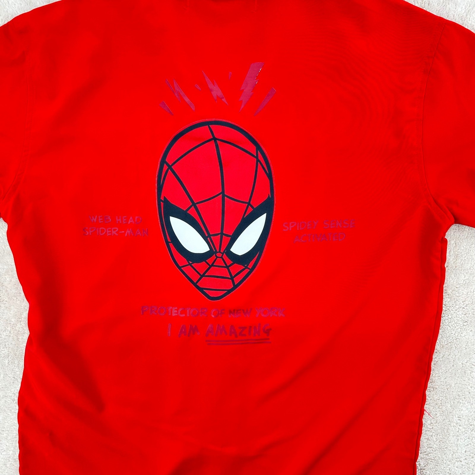 Marvel Spider-Man Red Button Down Shirt Short Sleeve Camp Collar SmalLRED