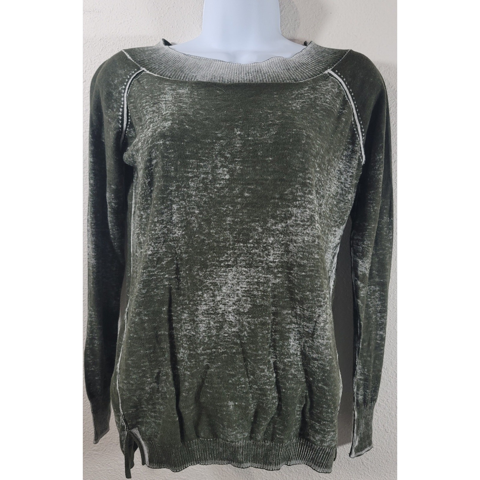 525 America Dark Green Ribbed Crew Neck Top Small Lightweight Soft Stretch