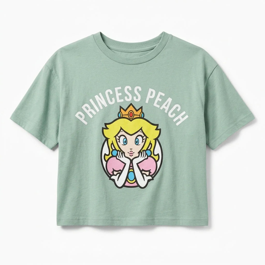 Women Light Green Princess Peach Super Mario Graphic Tee T-Shirt