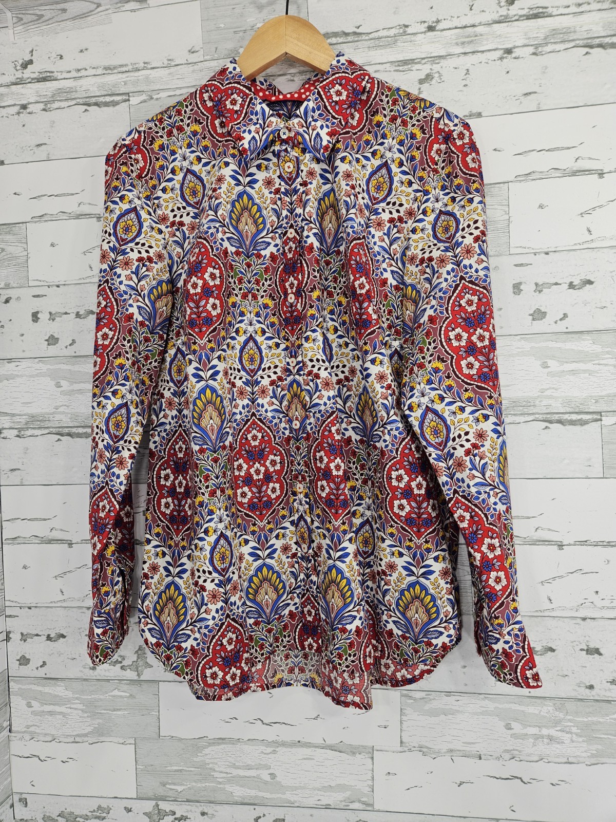 Talbots Womens Large Modern Classic Cotton Shirt Botanical Medallion