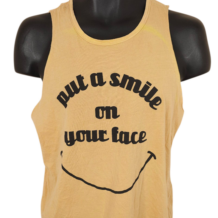 Put A Smile On Your Face Tank Top Womens Size Large Orange Project Social T USA
