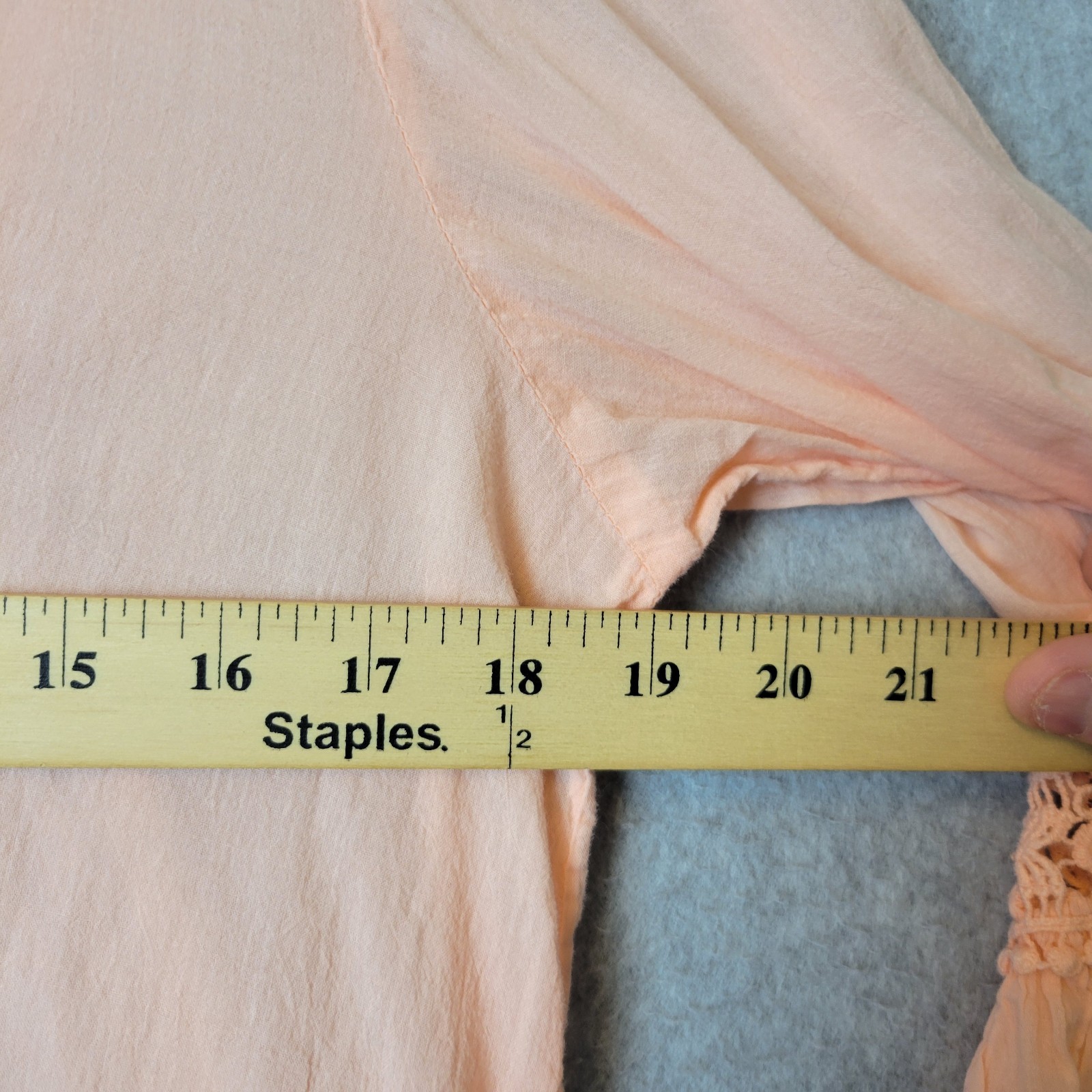 Cute Options 100% Cotton Peachy Pink 3/4 Sleeve Coquette Crochet Boho Top Large