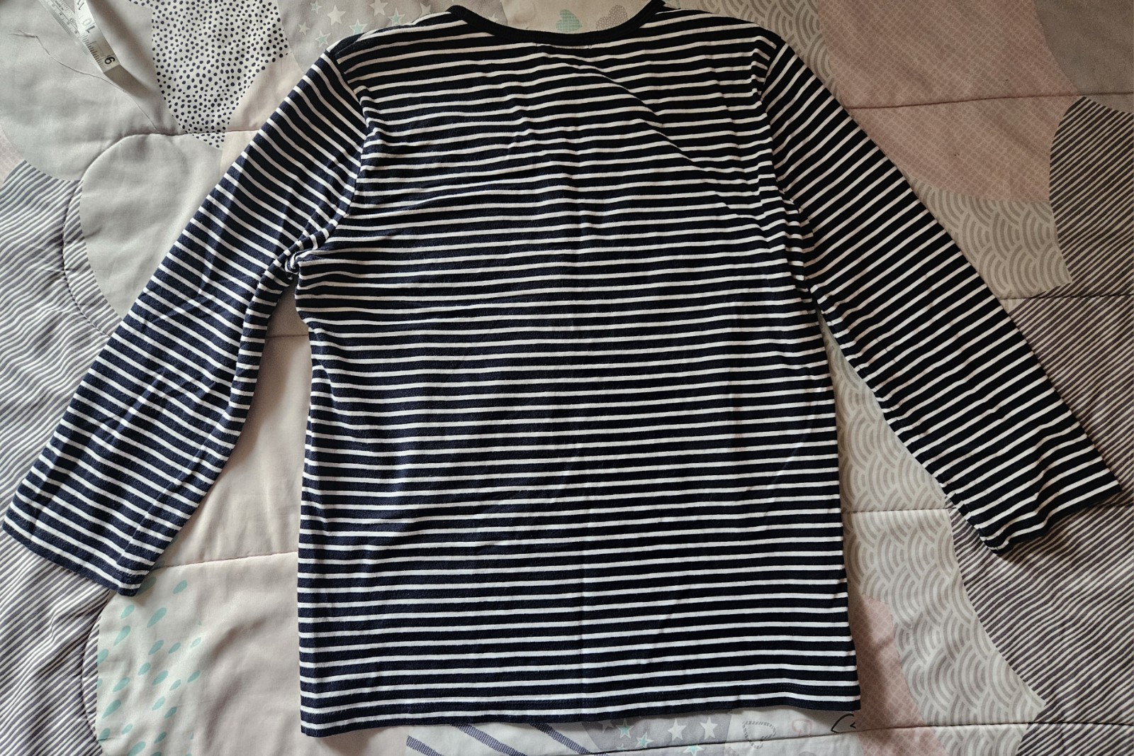 Chaps Navy/White Striped Long Sleeve Henley T-Shirt Stretch Pocket Size M