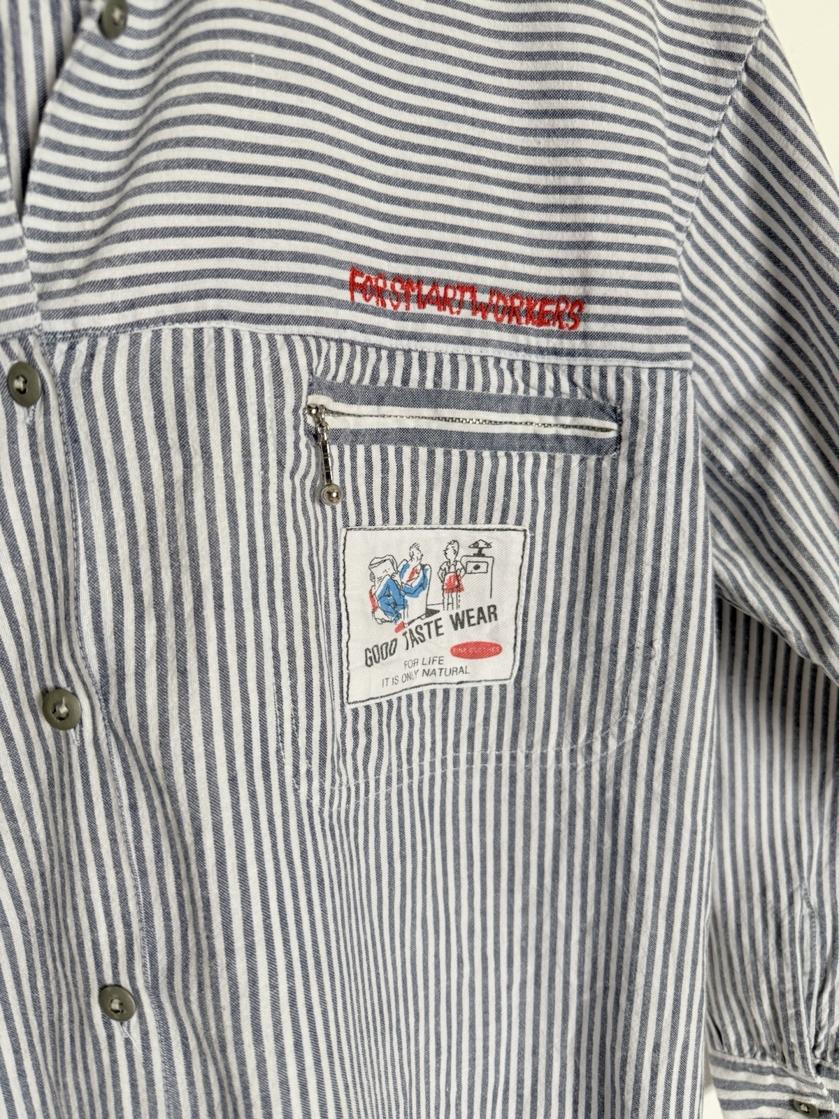 Women’s “For Smart Workers” Striped 100% Cotton Button Down Sz Medium Unique!