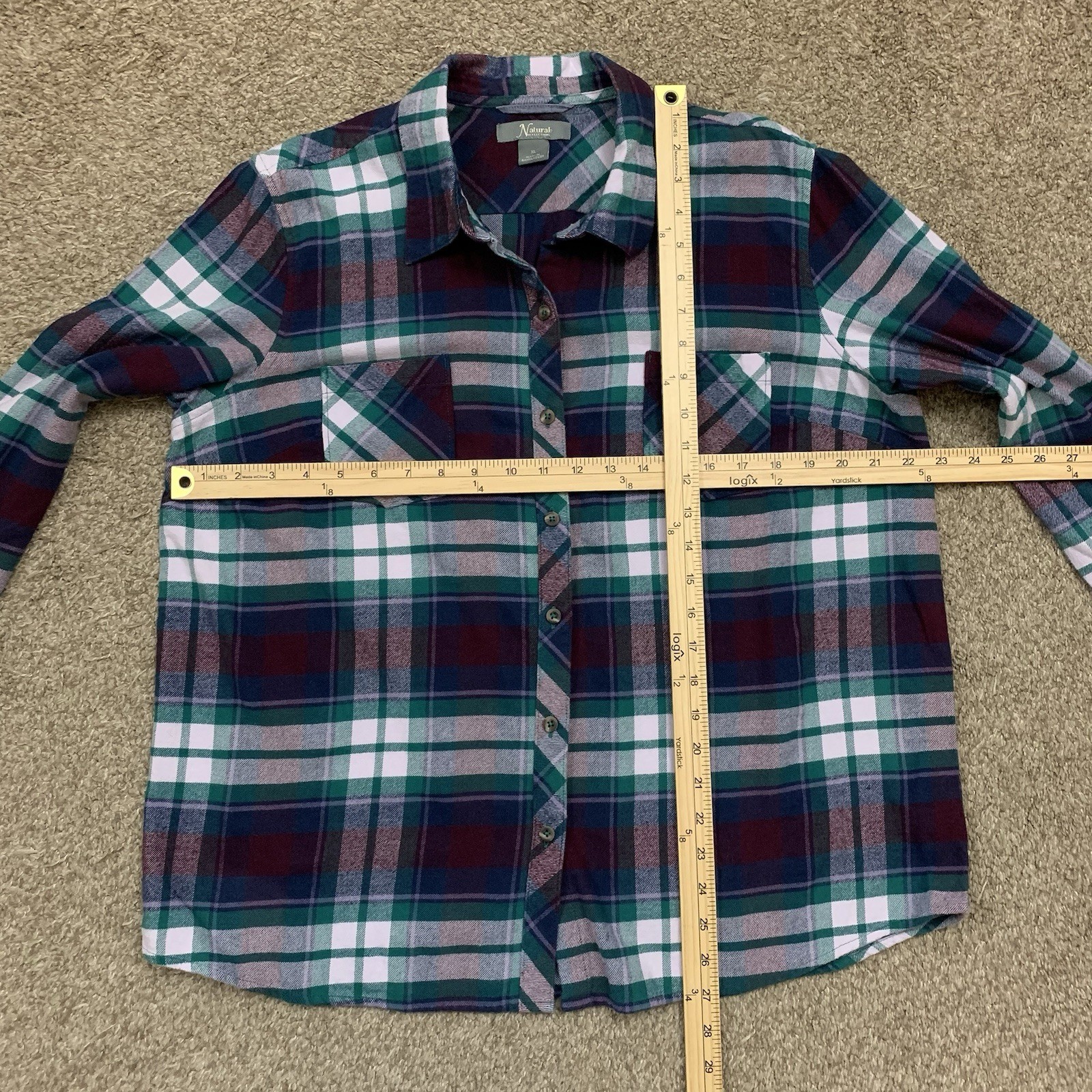 Natural Reflections Shirt Womens XL Purple Blue Flannel Button Up Outdoor Top