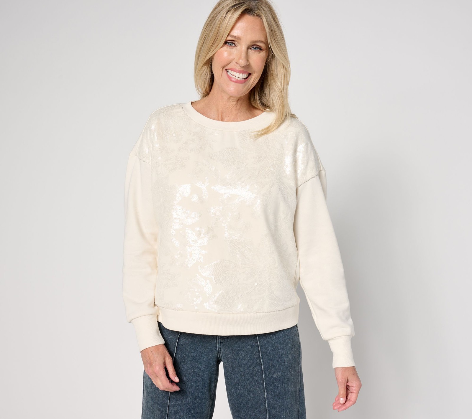 Me by Jennie Garth Women’s Top Sz M Eve Embellishment Pullover White A673940