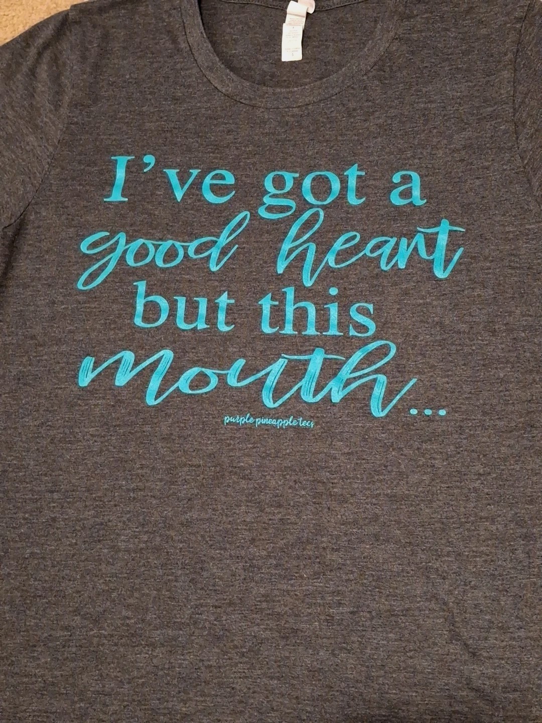 Women’s Custom Printed Humor Graphic Short Sleeve T-shirt Gray & Teal Size Small