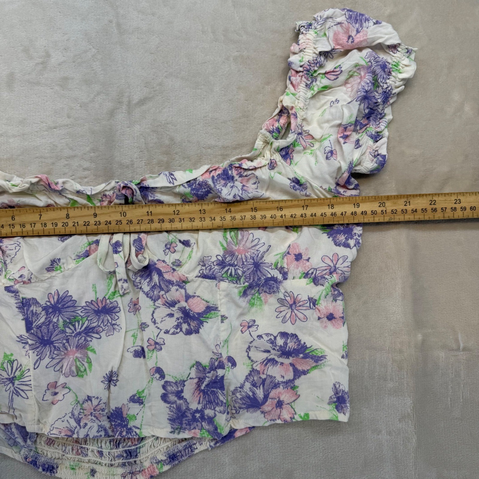 Abound Floral Crop Top Womens XL Purple Pink Excellent Smocked Tie Front Boho