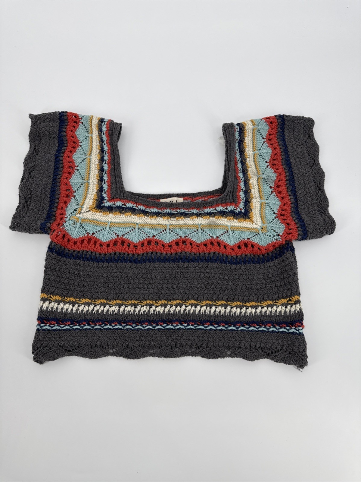 POL Streetcore Boho Grannycore Crochet Knit Crop Top Festival Hippie Small