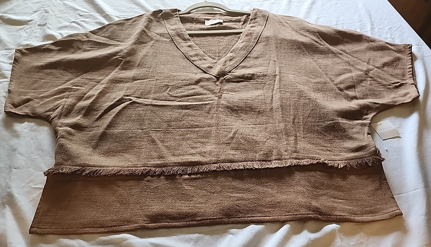 Nomad The Label Size 12 Ramie/ Cotton Brown Boxy Boho Top NWT