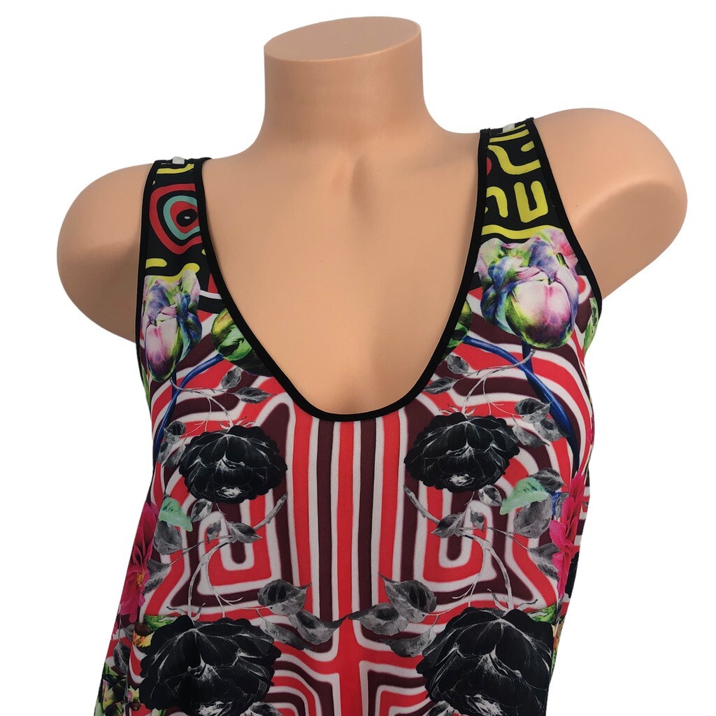 Clover Canyon Multicolor Floral Printed Tunic Tank Top Sleeveless Artsy Blouse S