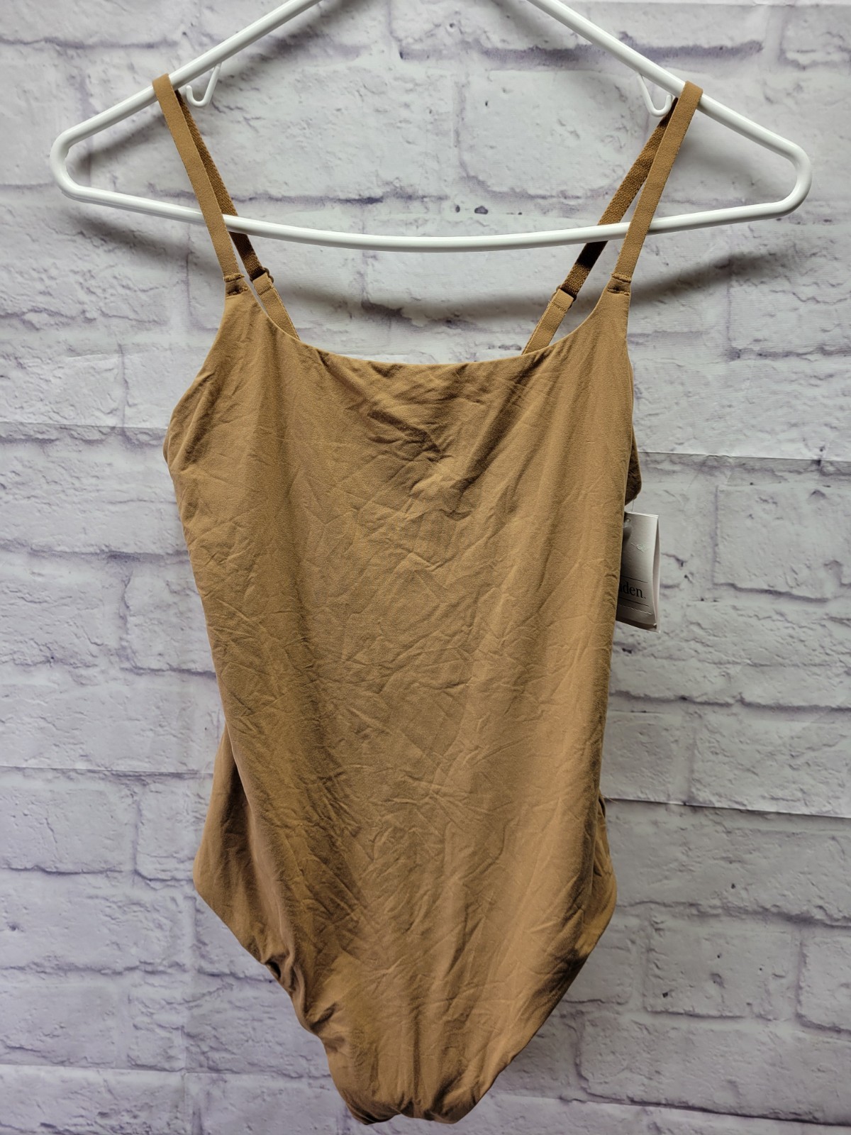 Auden Women’s Brown 4-Way Stretch Cami Bodysuit Sleeveless Adjustable Straps, M