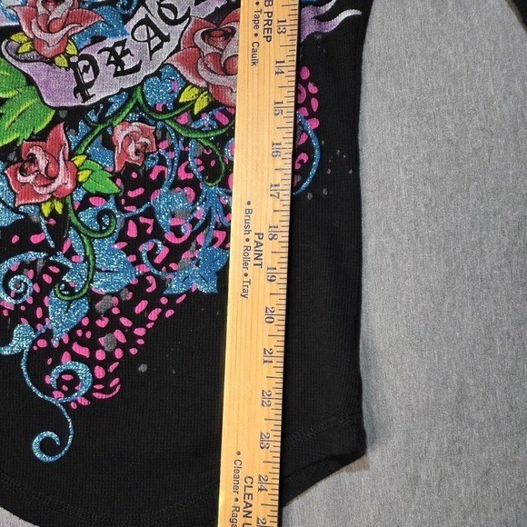 Hide & Seek Jerry Leigh Peace Dove Rose Glitter Thermal Graphic Top Black S
