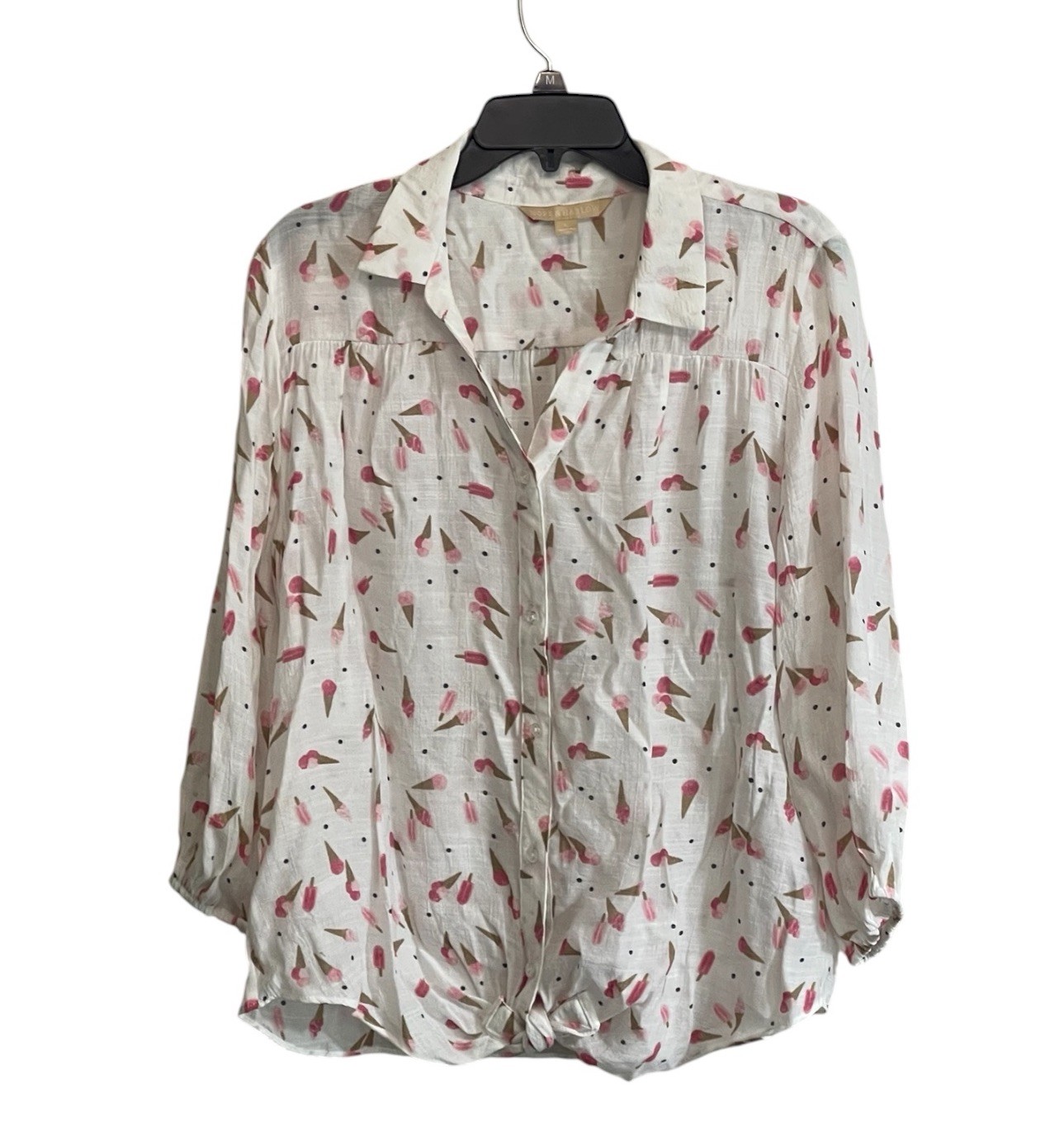Hope & Harlow Top Large Ice Cream All Over Print Button Summer Vacation Beach