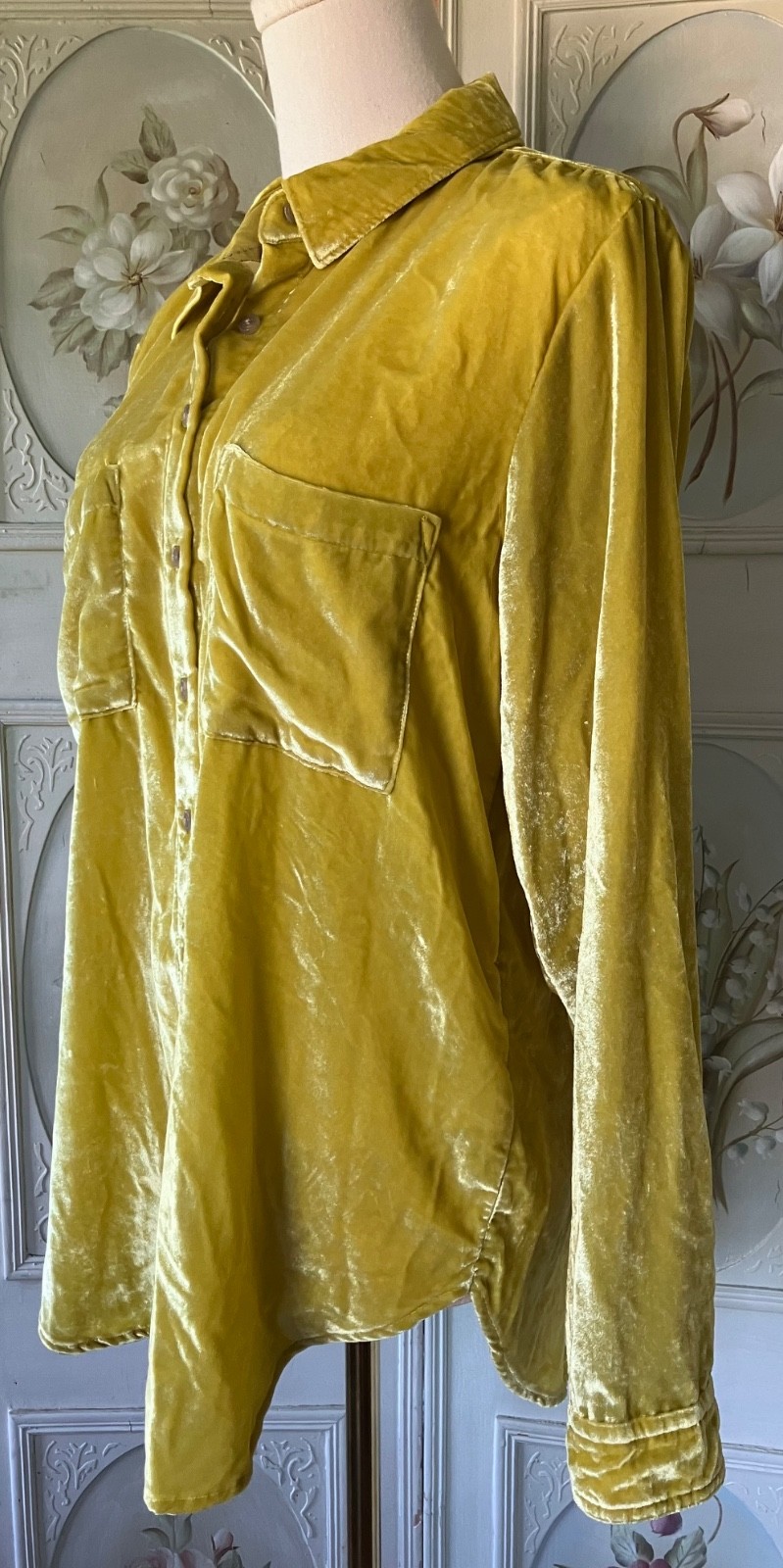 PILCRO VISCOSE TOP VELOUR VELVET HADLEY RELAXED SHIRT ACID YELLOW 10 UK 14 EUC