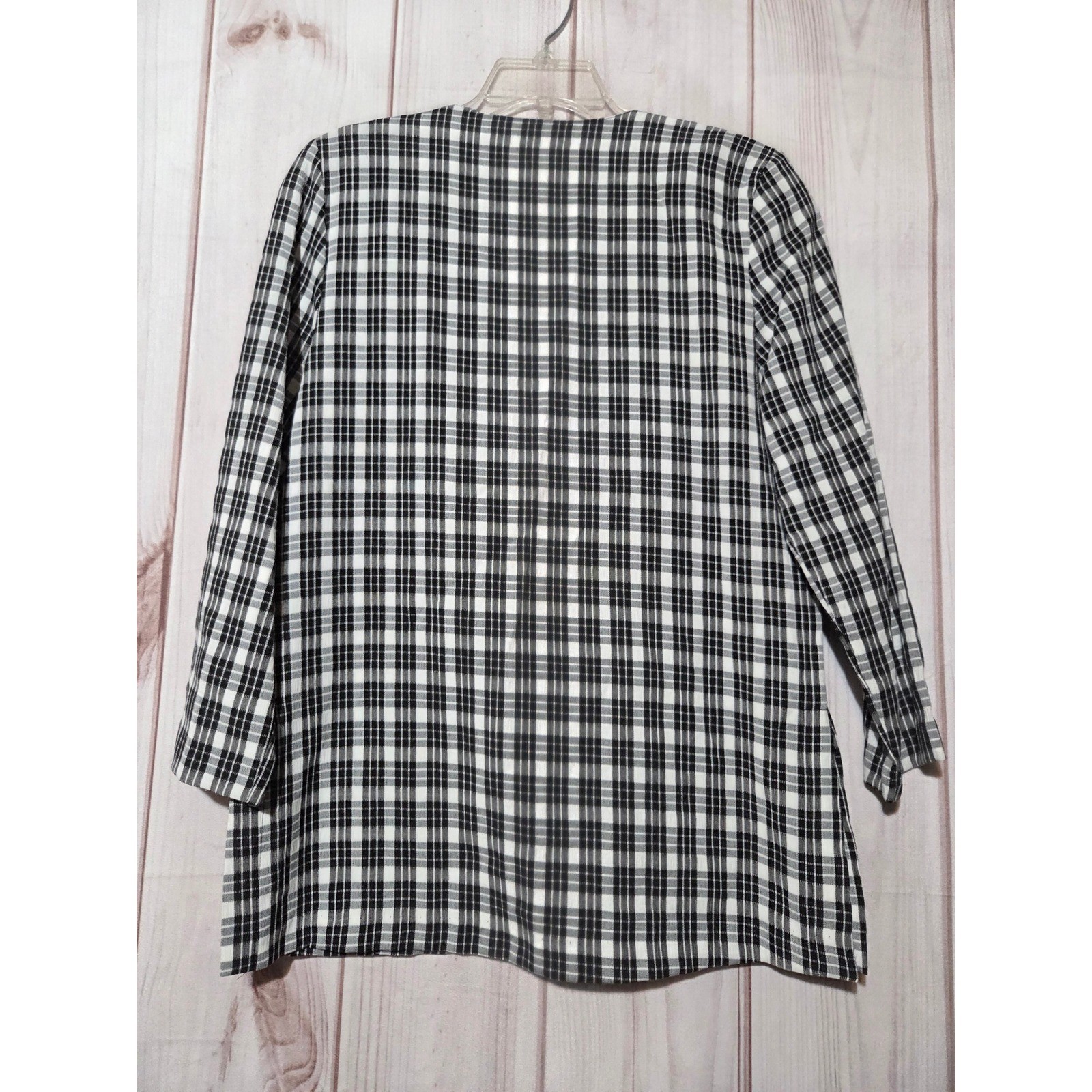 Requirements Womens Plaid Seersucker Button Down Tunic Blouse Black White Small