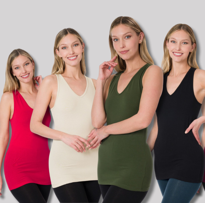 1XL 2XL 3XL Women V Neck Soft Stretch Cotton Racerback Basic Tank Top Sleeveless