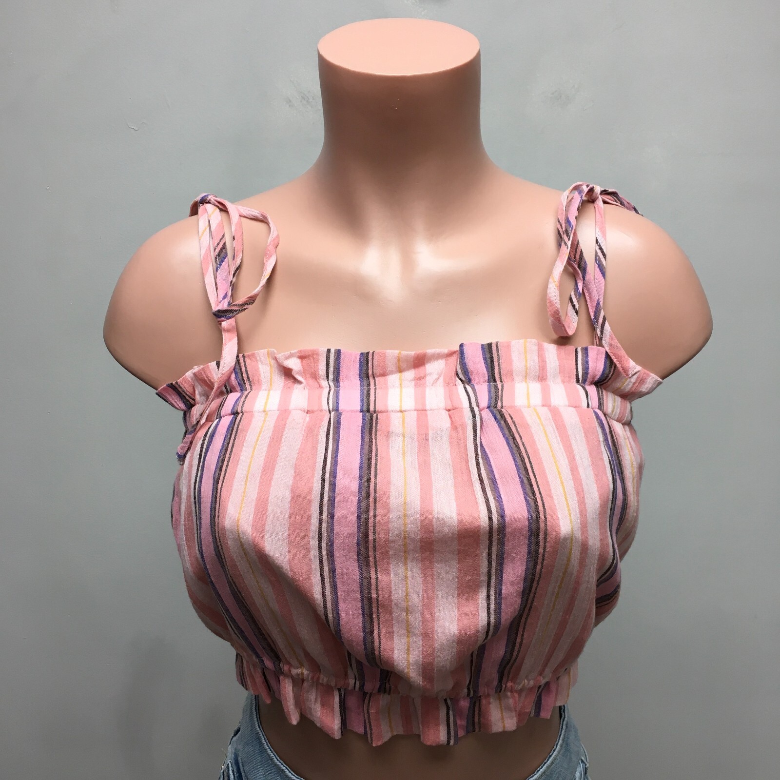 English Factory Womens Multicolor Striped Smocked Tie Shoulder Tube Crop Top M