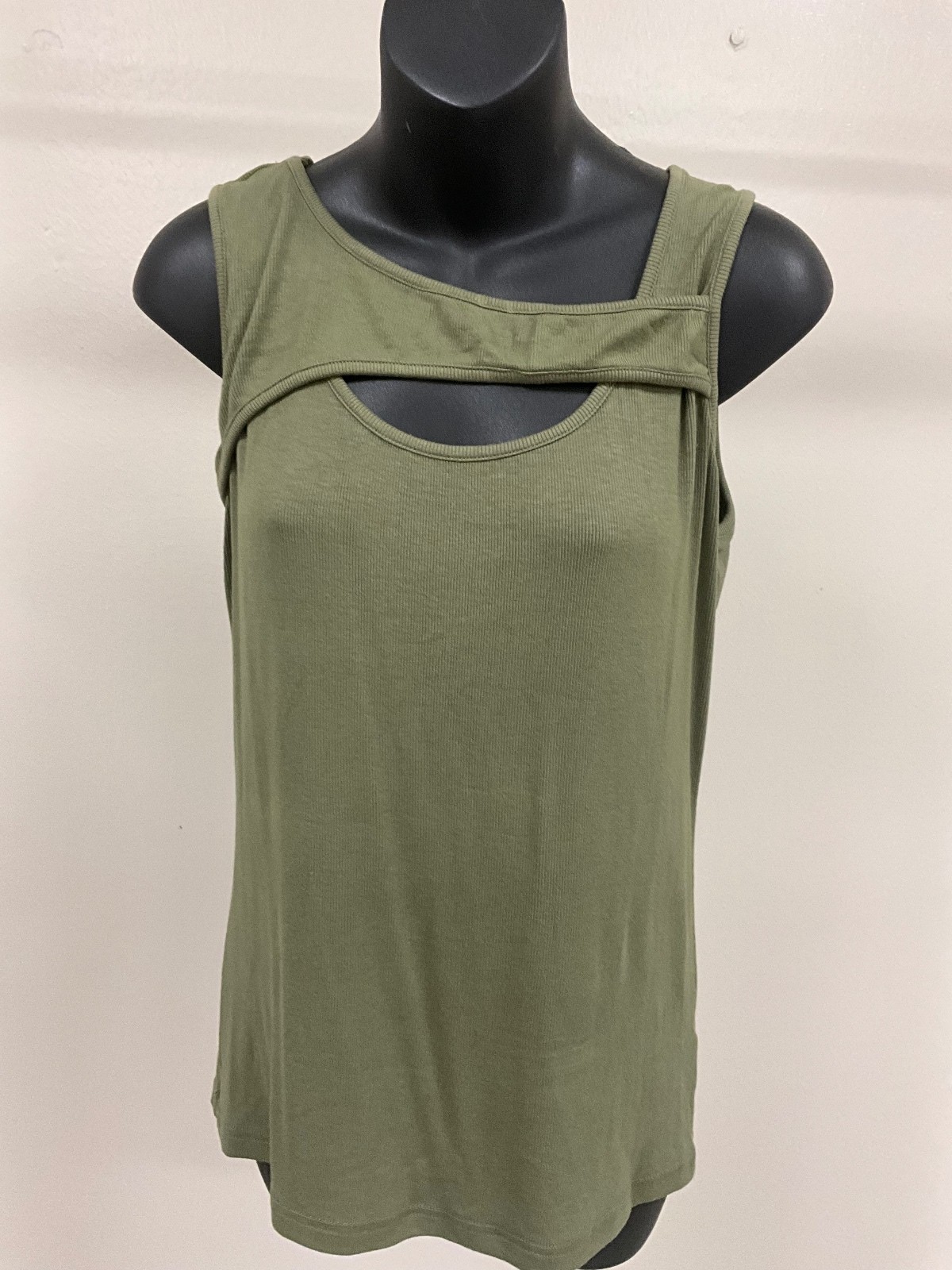 Army Green Ribbed Keyhole Cut Tank Top