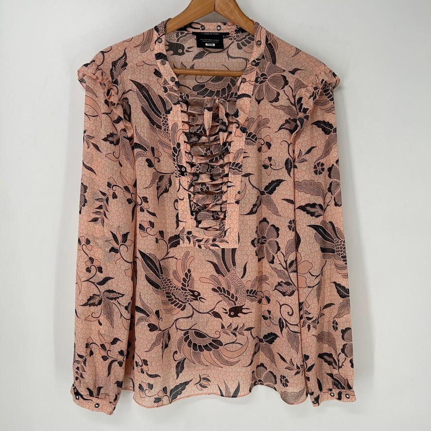 Scotch Soda Blouse Womens Extra Large Lace Up Bird Printed Top Long Sleeve