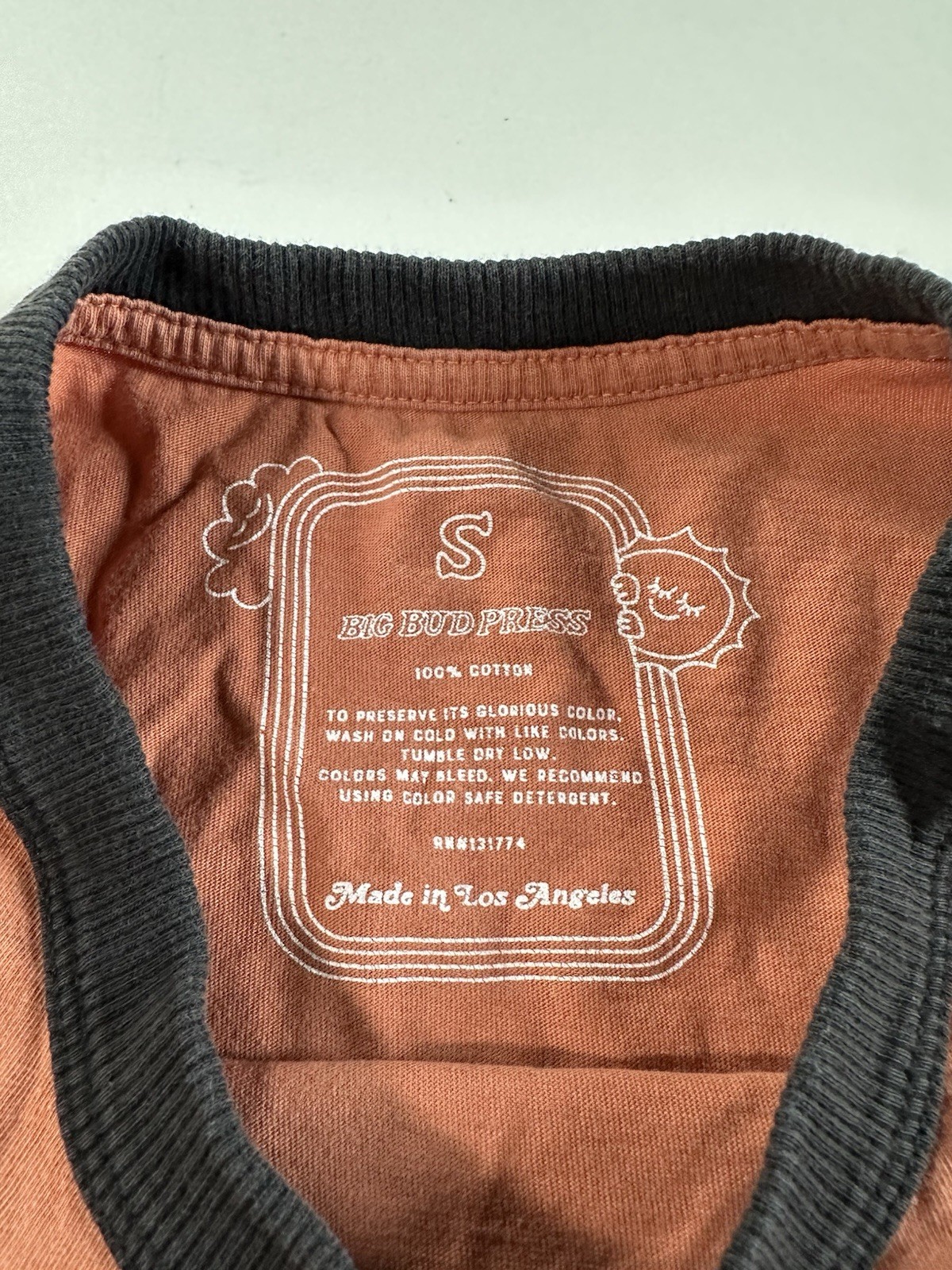 Big Bud Press T Shirt Sz S Terracotta Red Ringer Classic Retro City Sports
