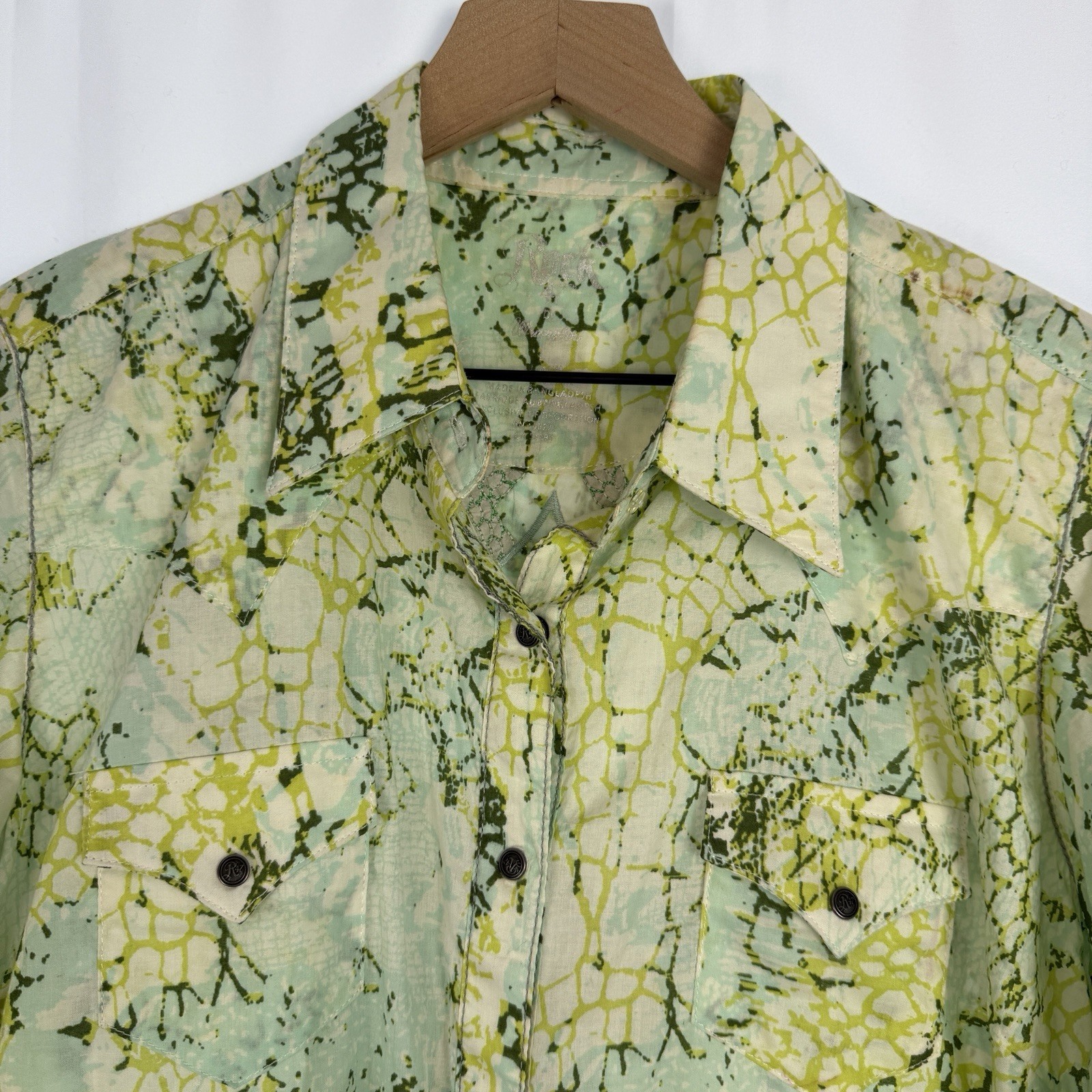 ROCK 47 by WRANGLER Western Shirt Blouse Womens Acid Yellow Green Large Cowgirl