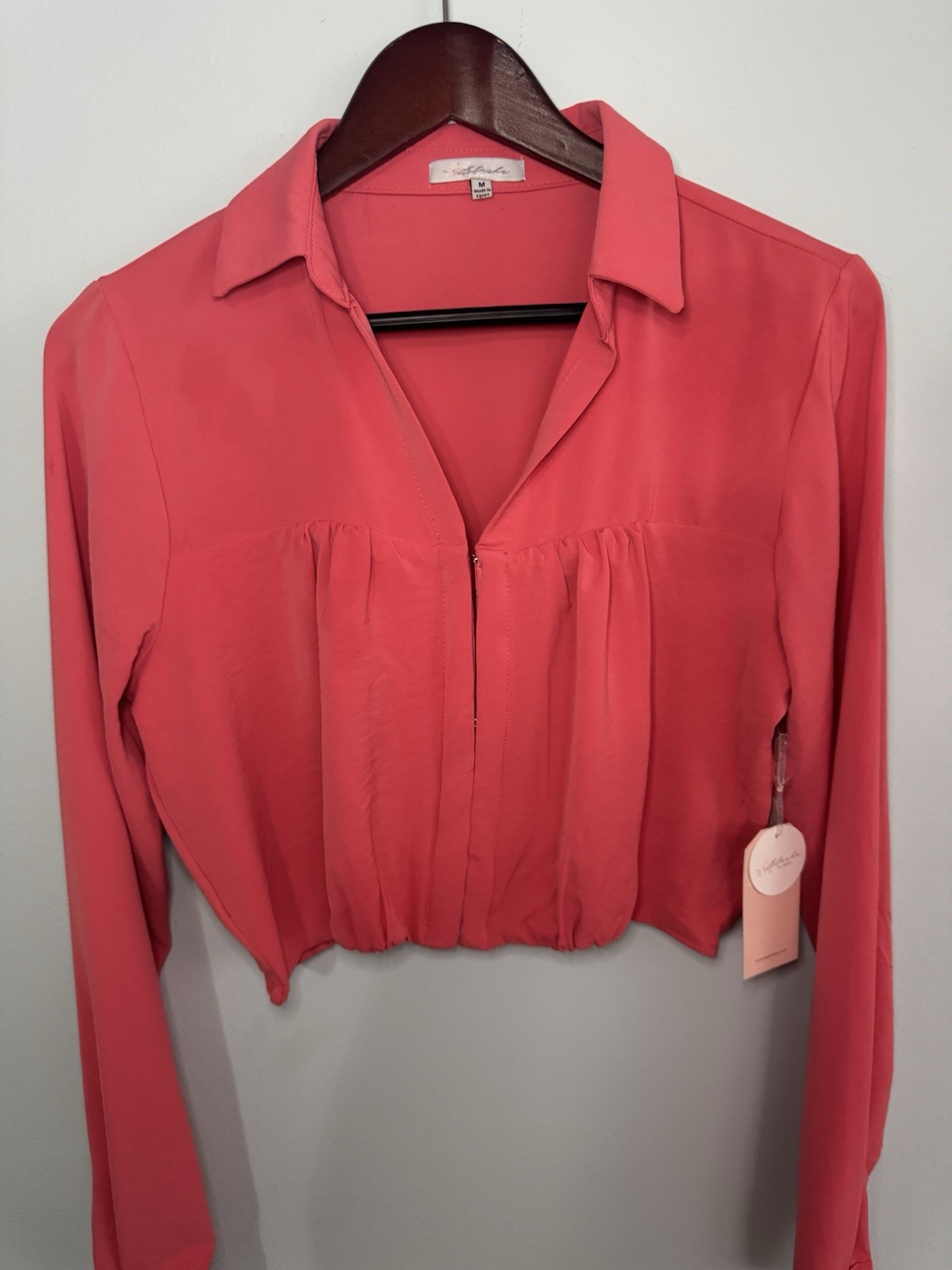 Blashe Chiffon Coral Crop Top With Long Sleeves Sexy Flattering Medium NWT