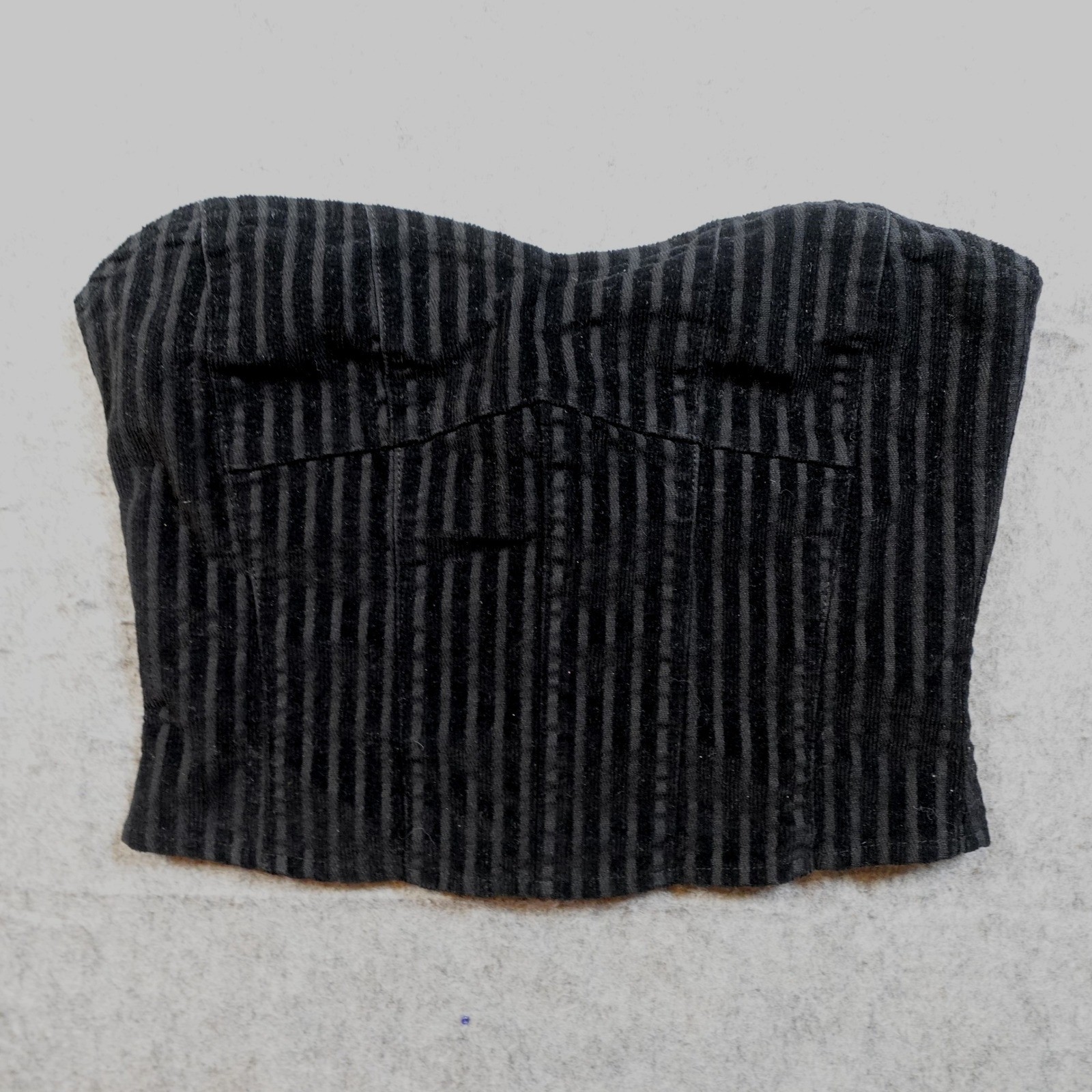 I AM GIA Top Womens Small Black Corduroy Ribbed Tube Strapless Corset Bustier