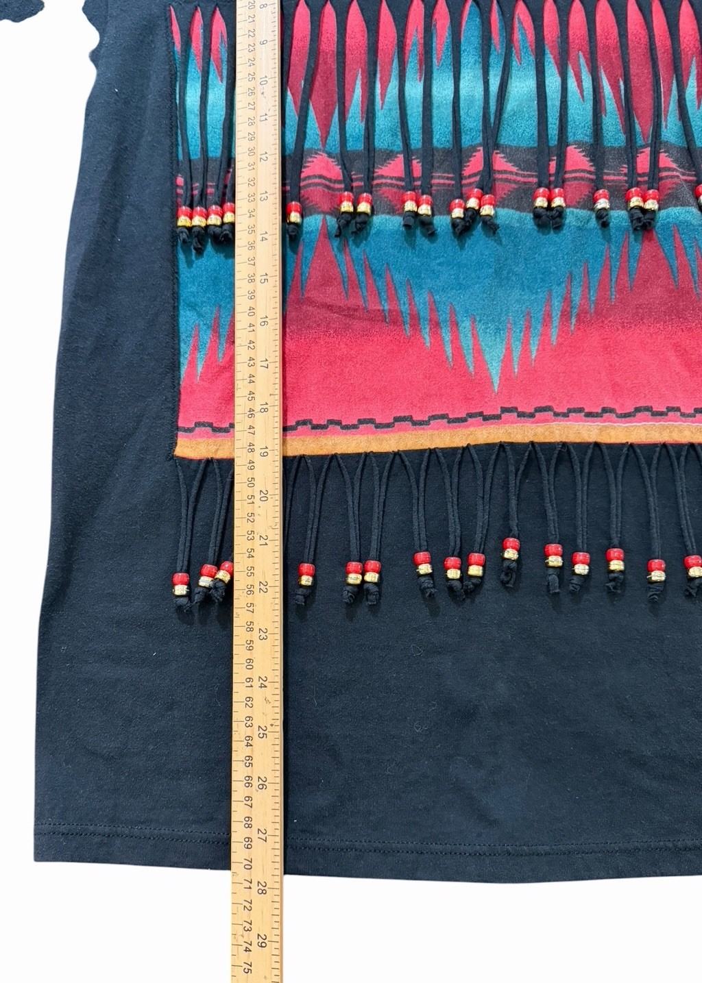 Vtg Jerszees Large Southwestern Beaded Fringe T-shirt Geometric Festival USA