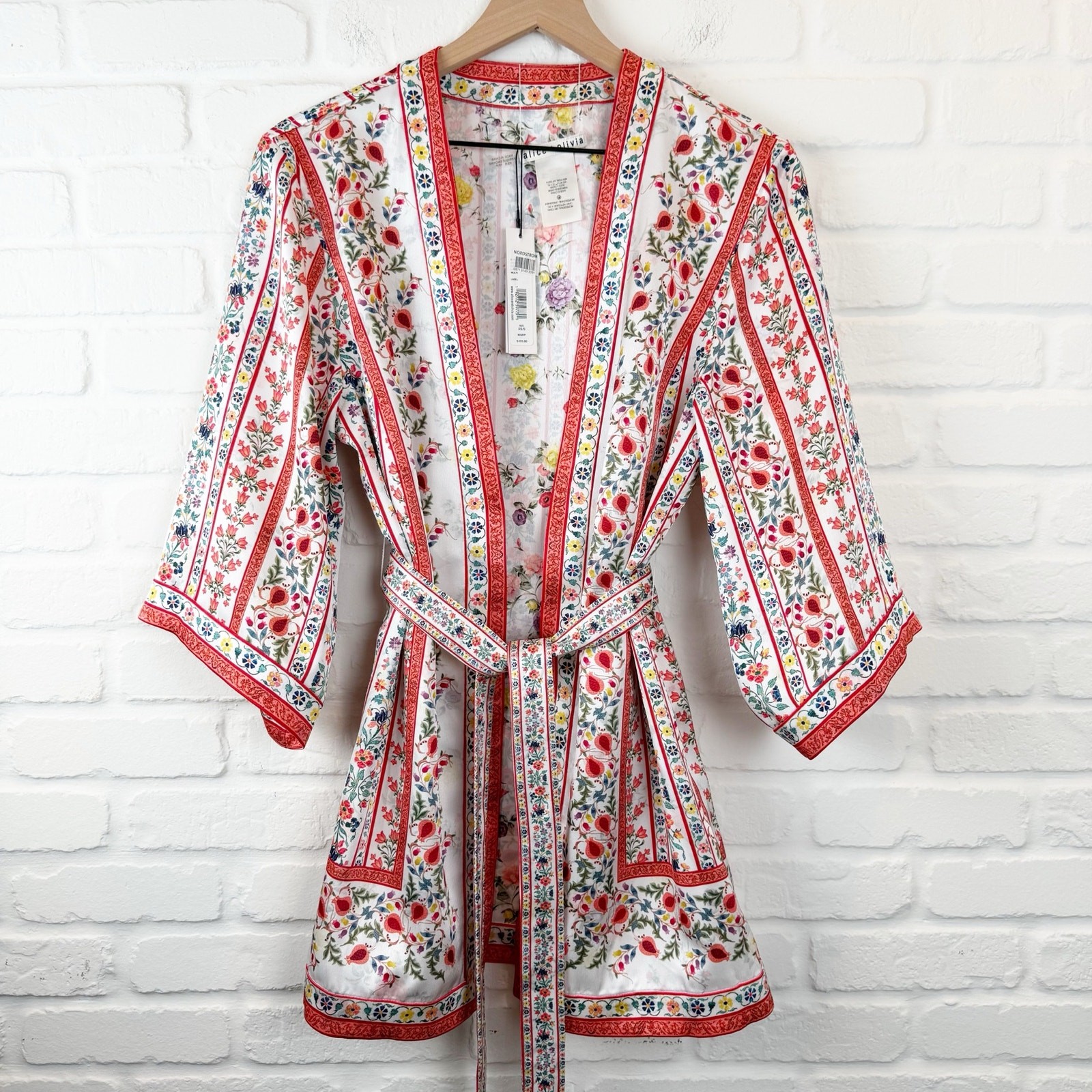 Alice + Olivia Domino Reversible Belted Kimono Jacket Floral Satin Robe XS/S