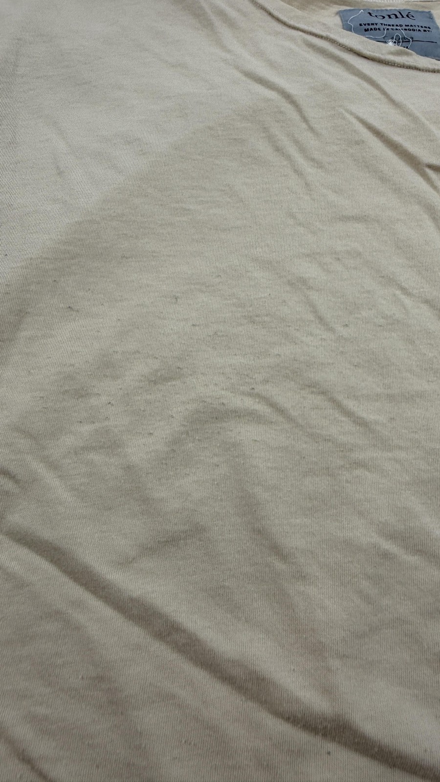 Tonle Shirt Womens Large Beige Brown White Graphic Tee Sustainable Cambodia Art