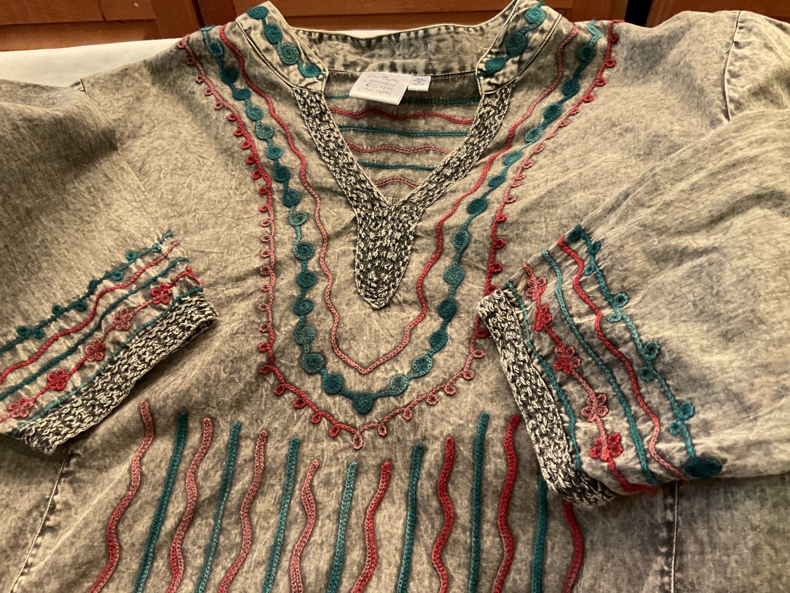 Parsley & Sage Gray Embroidered Pullover Blouse Sz XL