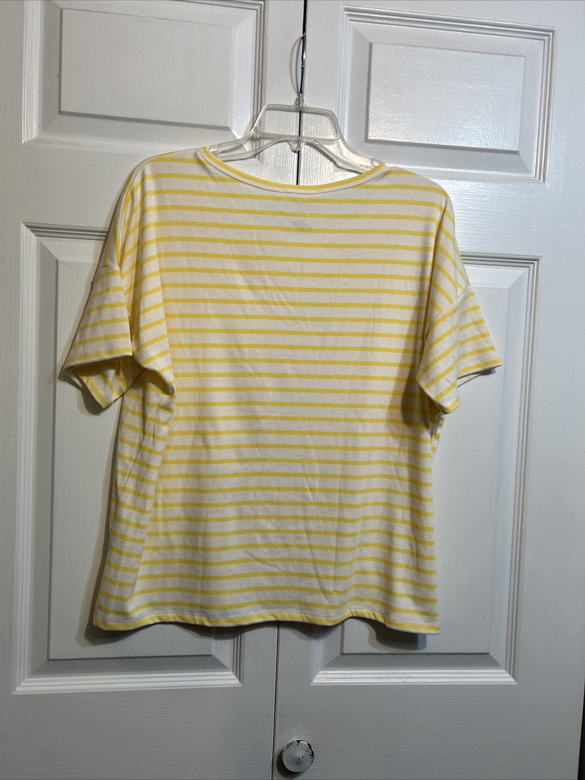 NWT a LOVES a Striped Yellow and White Short Sleeve Knit Top Size L Large