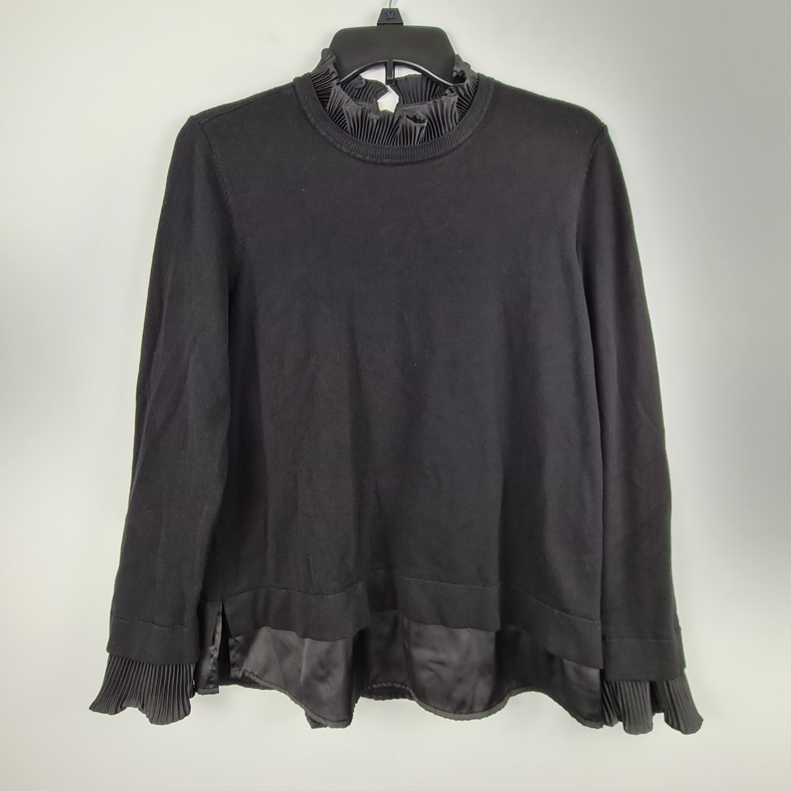 The Limited Women’s Black Organza Trim Long Sleeve Top Medium Blouse Mock Neck