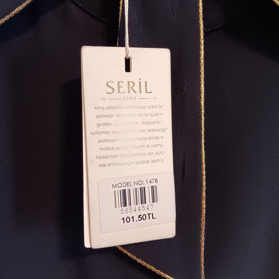 Seril Line Women’s Size 38 Small Long Sleeve Black Blouse Side Zip Turkey Gold