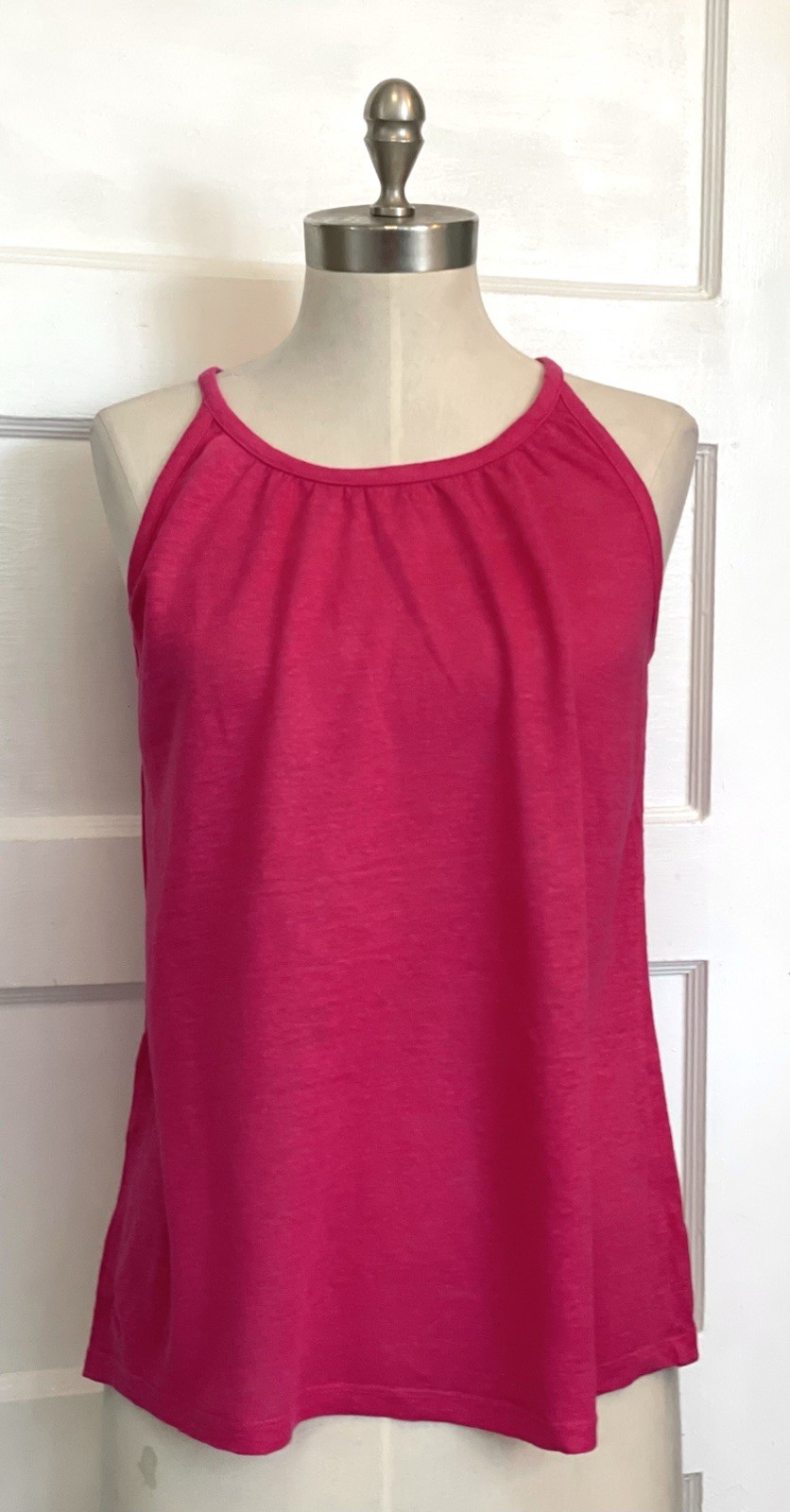 Halston Womens S 100% Linen Tank Top Fuchsia Pink Sleeveless Lightweight Flowy